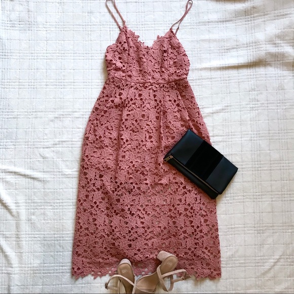astr the label lace midi dress blush